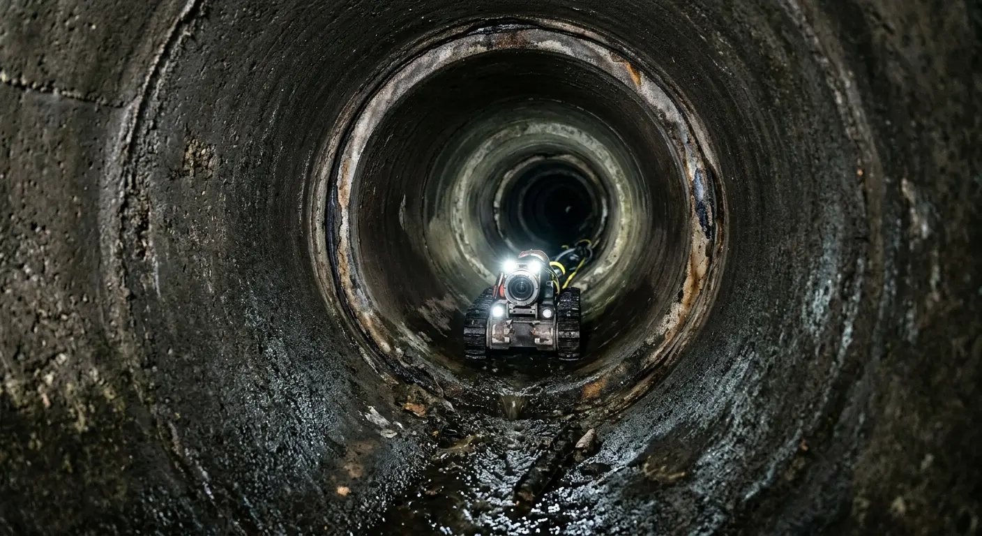 Robotic sewer camera inspecting pipe interior for Sewer Line Repair in Cambria
